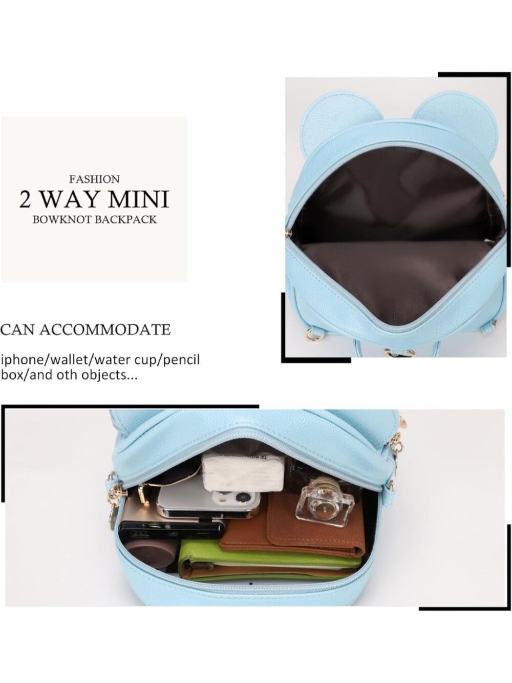 Women Girls Rainbow Mini Backpack Cute Bowknot Convertible Shoulder Bag - Picture 4 of 6